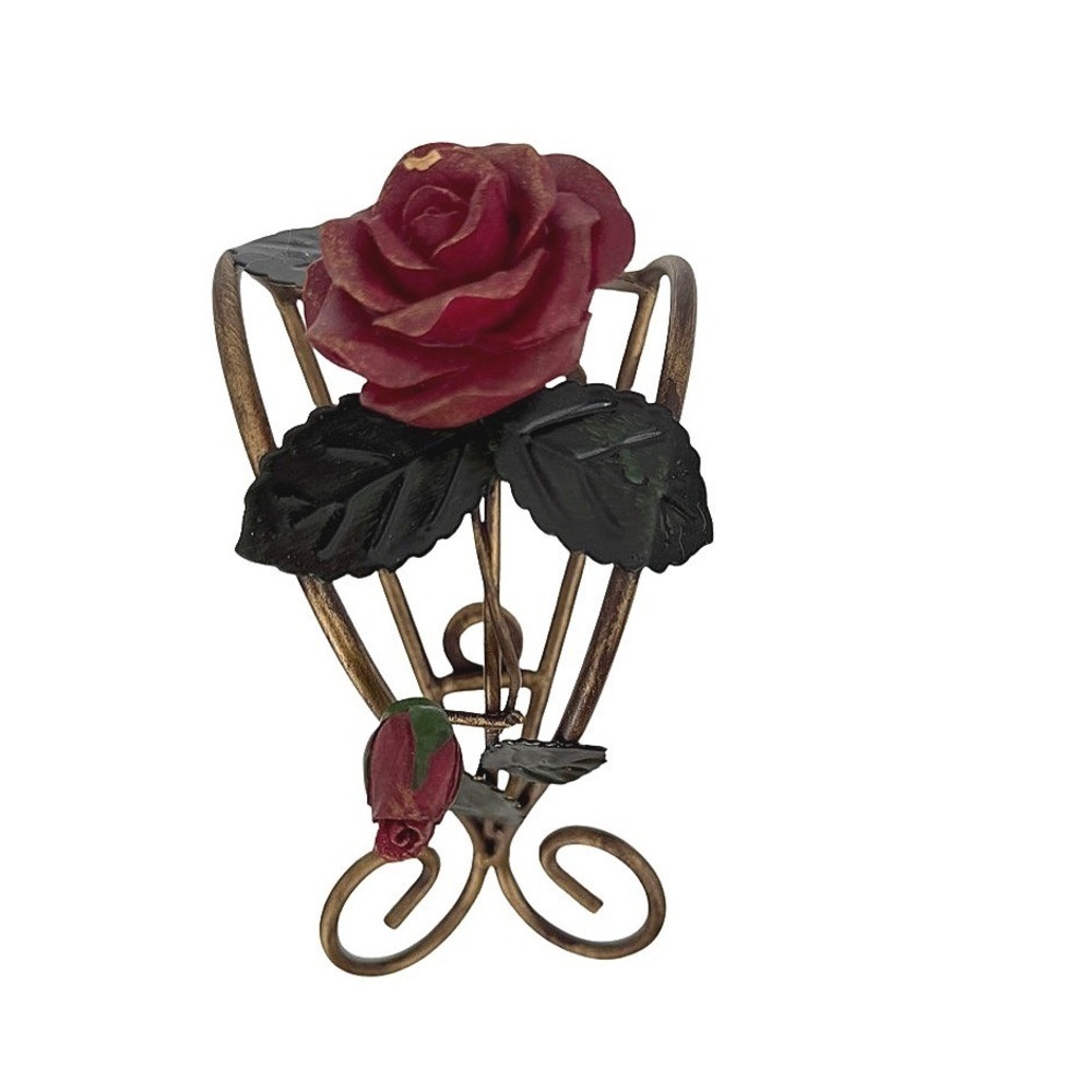 Wall Decor Metal Wrought Iron Wall Shelf Red Rose Floral Scrollwork Shabby Chic